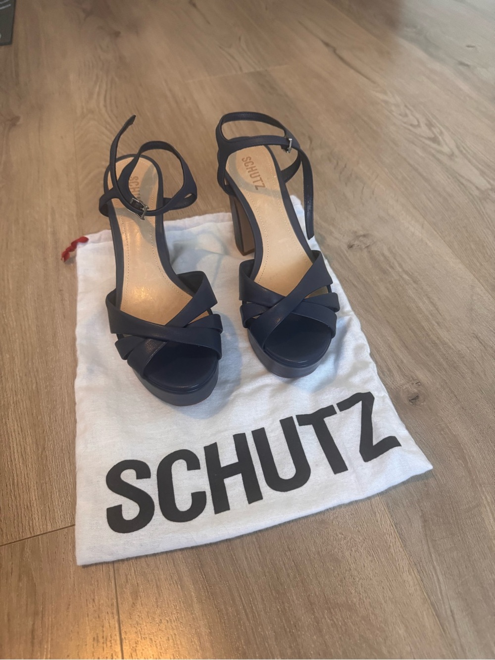 SCHUTZ Navy Strappy Platform Ankle-Strap Sandals